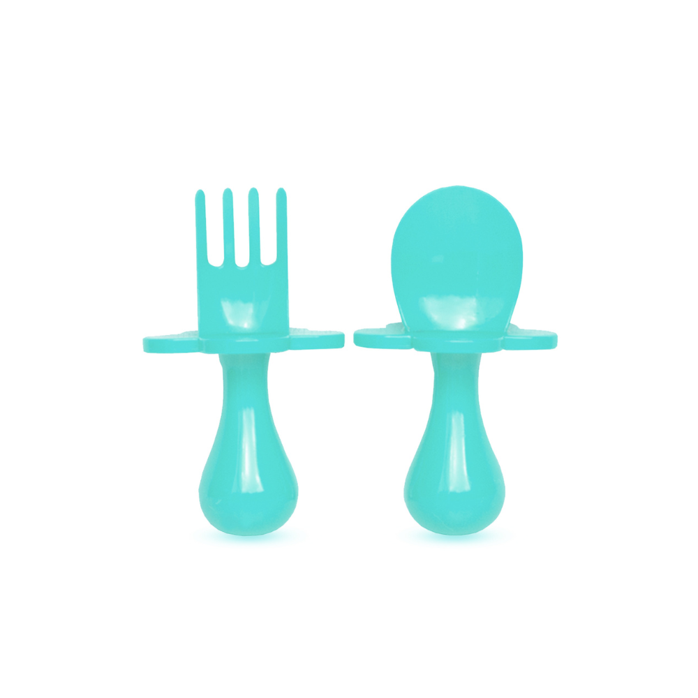 Set de 3 couverts inox ergonomiques Turquoise - Grabease – Bloomy Baby